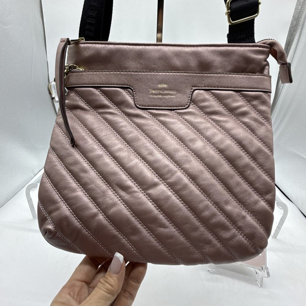 Juicy Couture Between The Lines metallic Posy Pink Quilted Large Crossbody bag